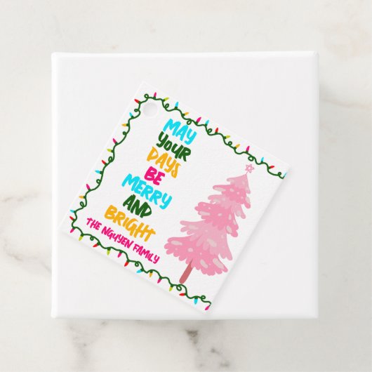 Custom Merry Bright Pink Christmas Party Bedankjes Labels (In situ)