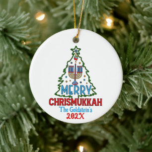 Custom Merry Chrismukkah Happy Chanoeka Keramisch Ornament
