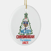 Custom Merry Chrismukkah Happy Chanoeka Keramisch Ornament (Rechts)