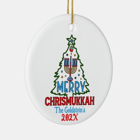 Custom Merry Chrismukkah Happy Chanoeka Keramisch Ornament (Rechts)