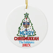 Custom Merry Chrismukkah Happy Chanoeka Keramisch Ornament (Voorkant)
