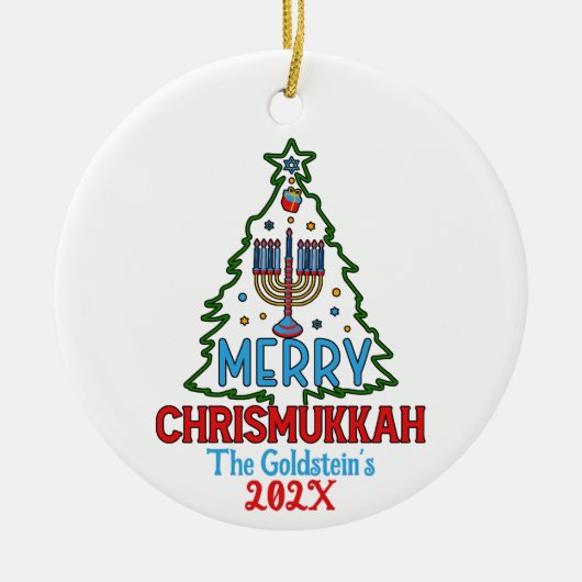 Custom Merry Chrismukkah Happy Chanoeka Keramisch Ornament (Voorkant)