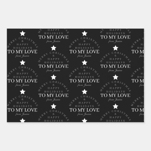 Custom Merry Christmas Black Monogram Echtgenote E Inpakpapier Vel (Voorkant 2)