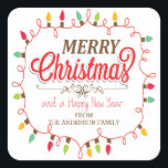 Custom Merry Christmas Bright Lights Sticker<br><div class="desc">Schattigee moderne Merry Christmas & Happy New Year Ornament Sticker met trendy typografie omlijst met een kleurrijk en helder kerstlicht lijst.</div>