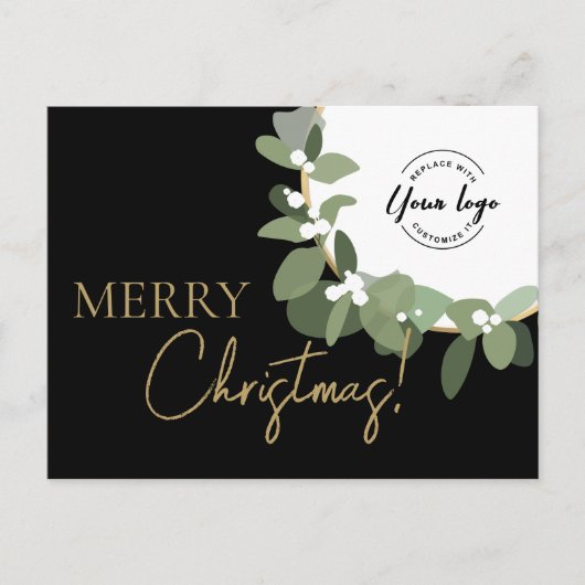 Custom Merry Christmas Company Logo Gold krans Feestdagenkaart (Voorkant)