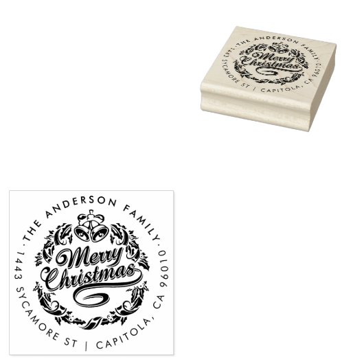 Custom Merry Christmas Familienaam Retouradres Rubberstempel (Gestempeld)
