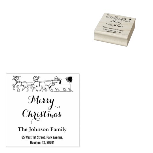Custom Merry Christmas Familienaam Retouradres Rubberstempel (Gestempeld)