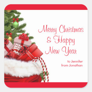 Custom Merry Christmas Gelukkig Nieuwjaar Tekst Na Vierkante Sticker