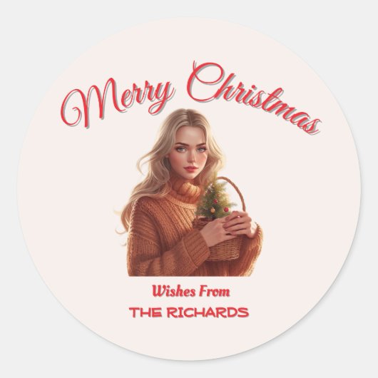 Custom Merry Christmas Girl Sticker • Personalized (Voorkant)