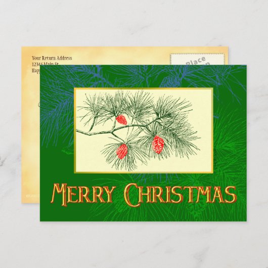 Custom Merry Christmas Green Pine Briefkaart (Voorkant / Achterkant)