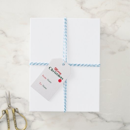Custom Merry Christmas Hanging Ornament rood, groe Cadeaulabel (Met Touw)