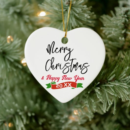 Custom Merry Christmas Heart Shaped Keramisch Ornament (Boom)
