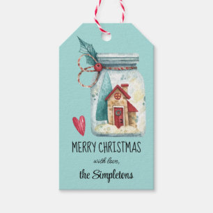 Custom Merry Christmas House in een pot Gift Label Cadeaulabel