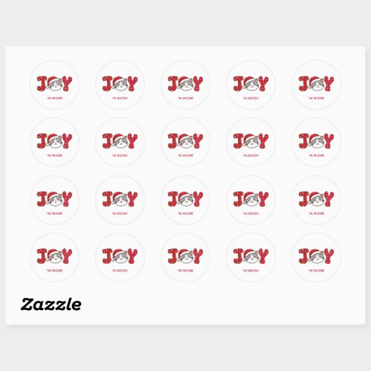 Custom Merry Christmas Kitty Cat " JOY " Ronde Sticker (Vel)