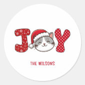 Custom Merry Christmas Kitty Cat " JOY " Ronde Sticker (Voorkant)