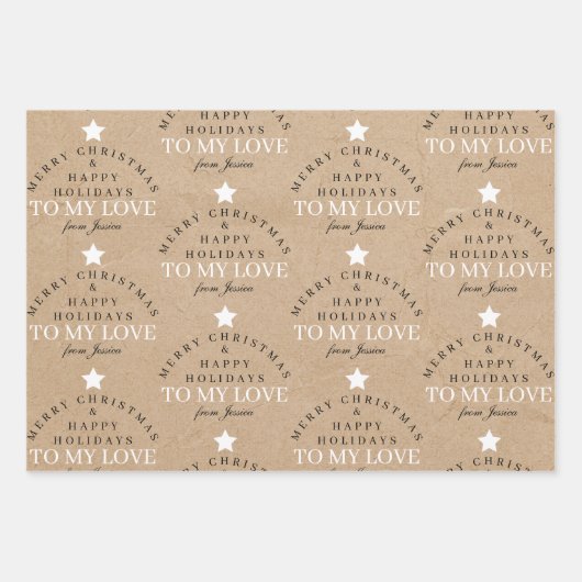 Custom Merry Christmas Kraft Monogram Echtgenote V Inpakpapier Vel (Voorkant 3)