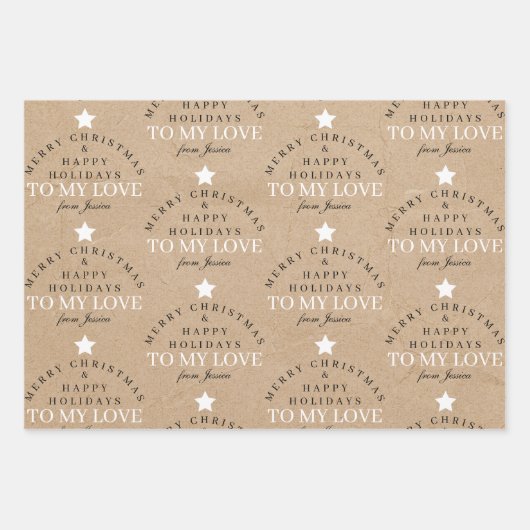 Custom Merry Christmas Kraft Monogram Echtgenote V Inpakpapier Vel (Voorkant 2)