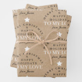 Custom Merry Christmas Kraft Monogram Echtgenote V Inpakpapier Vel (In situ)