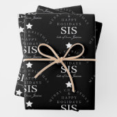 Custom Merry Christmas Monogram Sister Black Inpakpapier Vel (In situ)