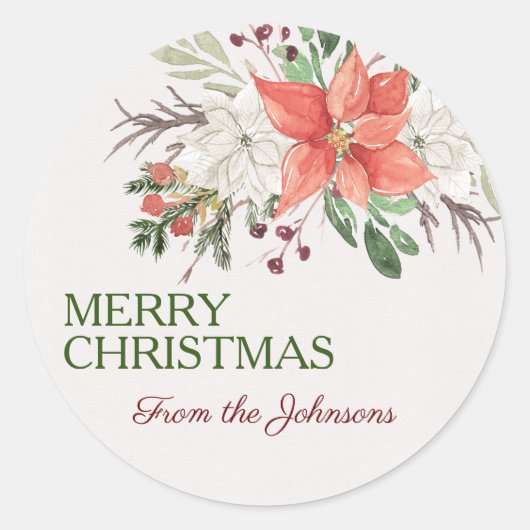 Custom Merry Christmas Naam toevoegen Waterverf Fl Ronde Sticker (Voorkant)