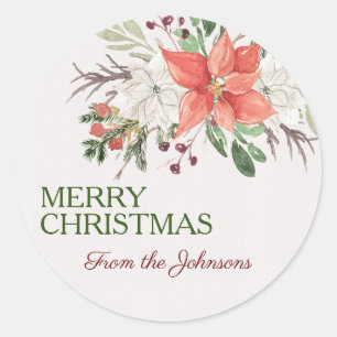 Custom Merry Christmas Naam toevoegen Waterverf Fl Ronde Sticker