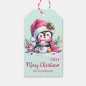 Custom Merry Christmas Pink Mint Green Fun Penguin Cadeaulabel (Achterkant)
