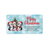 Custom Merry Christmas Rood Blauw Schattige Pinguï Etiket (Voorkant)