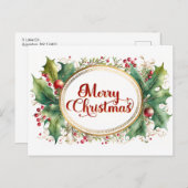 Custom Merry Christmas Script in Goud Bloemen Lijs Feestdagenkaart (Voorkant / Achterkant)