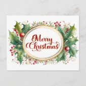 Custom Merry Christmas Script in Goud Bloemen Lijs Feestdagenkaart (Voorkant)