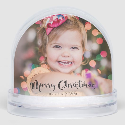 Custom Merry Christmas Typography Photo Snow Globe Sneeuwbol (Voorkant)