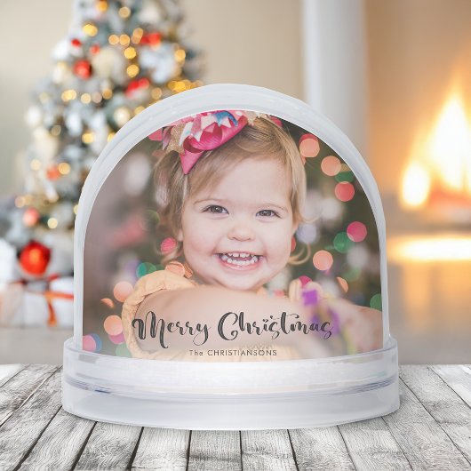 Custom Merry Christmas Typography Photo Snow Globe Sneeuwbol