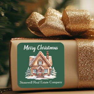 Custom Merry Christmas Vastgoed Bedrijf Groen Vierkante Sticker