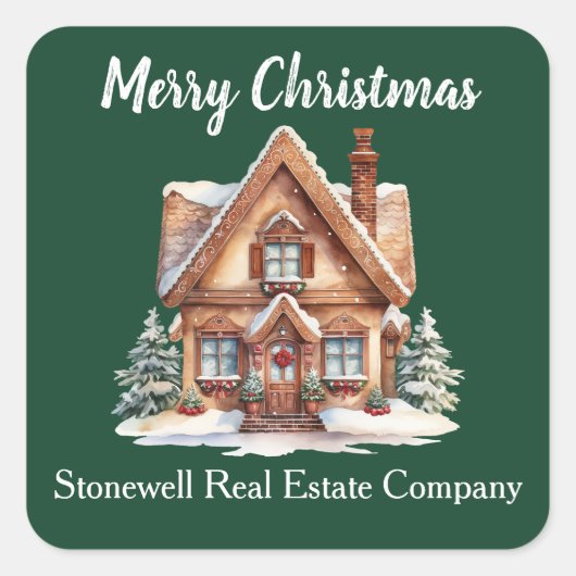 Custom Merry Christmas Vastgoed Bedrijf Groen Vierkante Sticker (Voorkant)