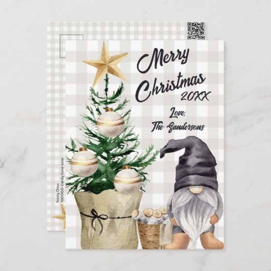 Custom Merry Christmas Waterverf Gnome Plaid Feestdagenkaart (Voorkant / Achterkant)