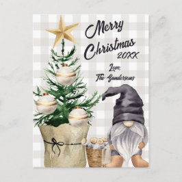 Custom Merry Christmas Waterverf Gnome Plaid Feestdagenkaart