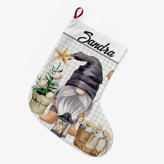 Custom Merry Christmas Waterverf Gnome Plaid Grote Kerstsok (Voorkant (Hangend))