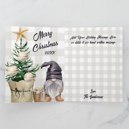 Custom Merry Christmas Waterverf Gnome Plaid Kaart (Binnen)