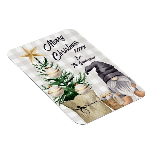 Custom Merry Christmas Waterverf Gnome Plaid Magneet (Rechterzijde)