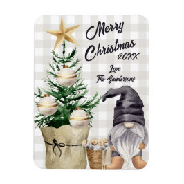 Custom Merry Christmas Waterverf Gnome Plaid Magneet