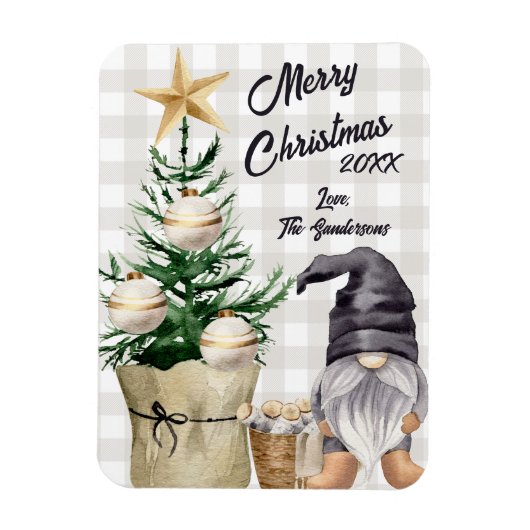Custom Merry Christmas Waterverf Gnome Plaid Magneet (Verticaal)