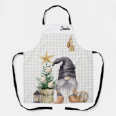 Custom Merry Christmas Waterverf Gnome Plaid Schort (Voorkant)