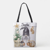 Custom Merry Christmas Waterverf Gnome Plaid Tote Bag (Achterkant)