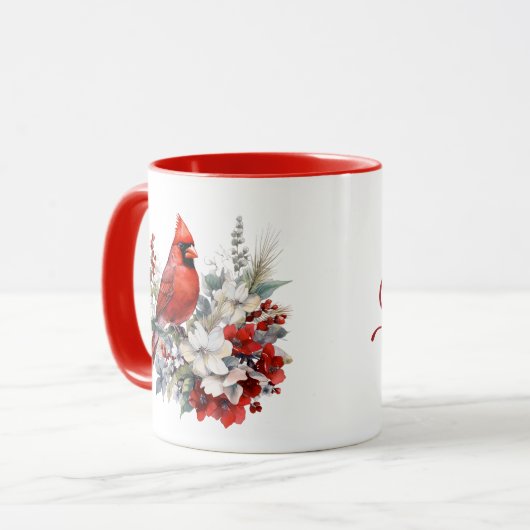 Custom Merry Christmas Waterverf Kardinaal Mok (Voorkant links)