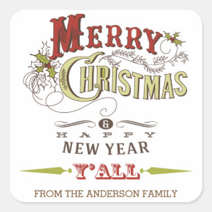 Custom Merry Christmas Y'All Holiday Sticker