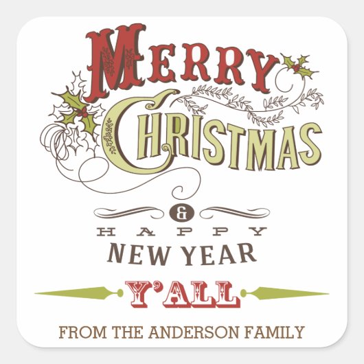 Custom Merry Christmas Y'All Holiday Sticker (Voorkant)