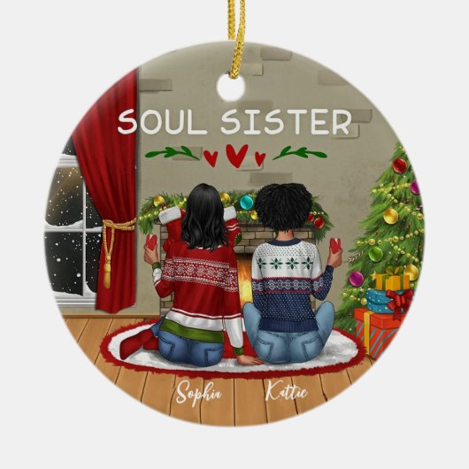 Custom Merry christmast Soul Sister Keramisch Ornament (Voorkant)