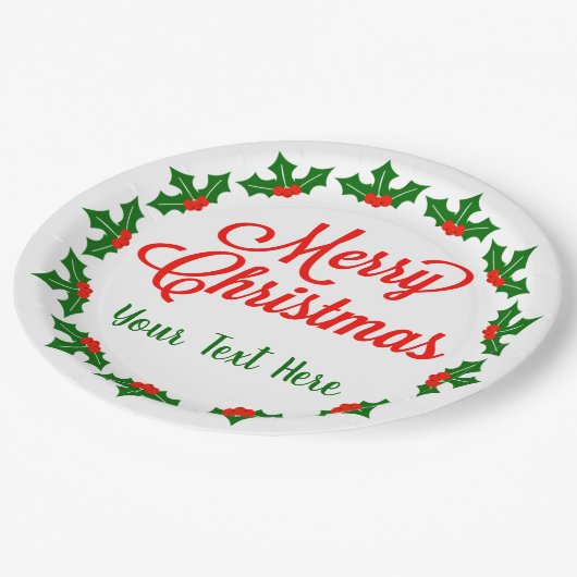 Custom Merry kerst Holly Berry Papieren Bordje (Gekanteld)