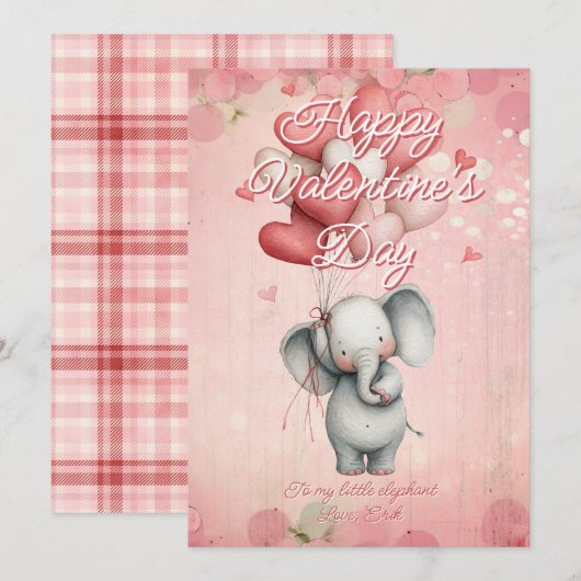 Custom Message Elephant Animal Valentines Day Feestdagenkaart (Voorkant / Achterkant)