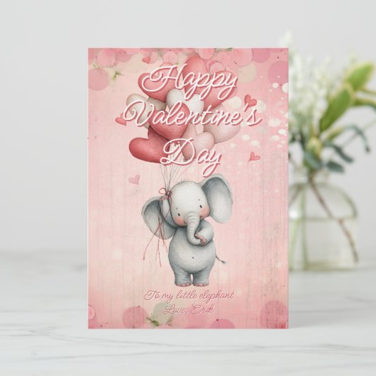 Custom Message Elephant Animal Valentines Day Feestdagenkaart (Staand voorkant)