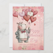 Custom Message Hippo Animal Valentines Day Feestdagenkaart (Voorkant)